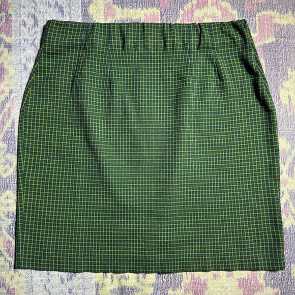 Avenue Green Blue Plaid Print Back Zip Mini Skirt Women's Size 16 - Picture 1 of 11